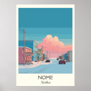 Affiche Scène de rue de la ville d'hiver de Nome Alaska