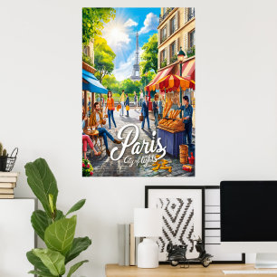 Affiche Scène De Rue Parisienne Avec Tour Eiffel