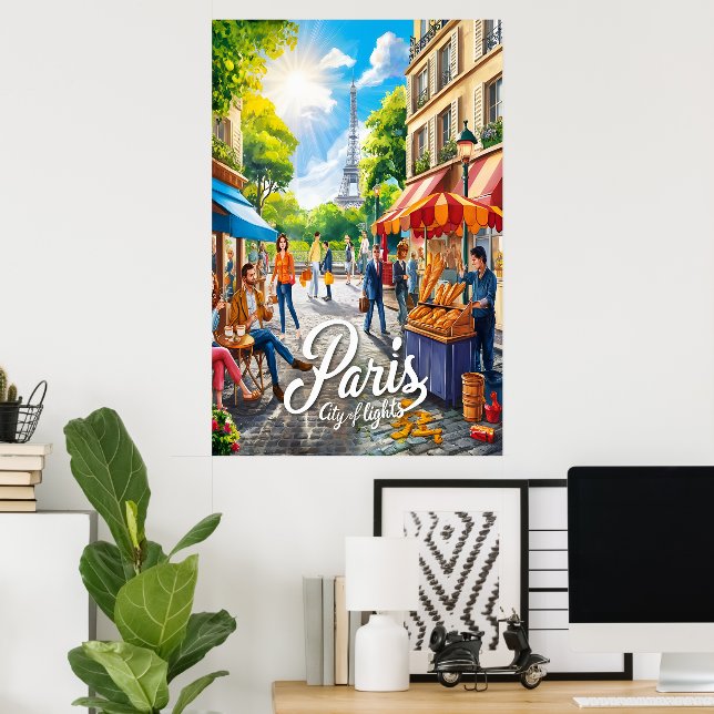 Affiche Scène De Rue Parisienne Avec Tour Eiffel (Bureau à domicile)