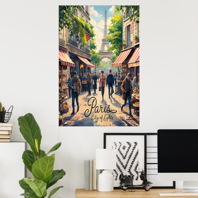 Affiche Scène De Rue Parisienne Avec Tour Eiffel (Bureau à domicile)