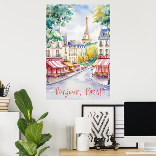 Affiche Scène De Rue Parisienne Avec Tour Eiffel