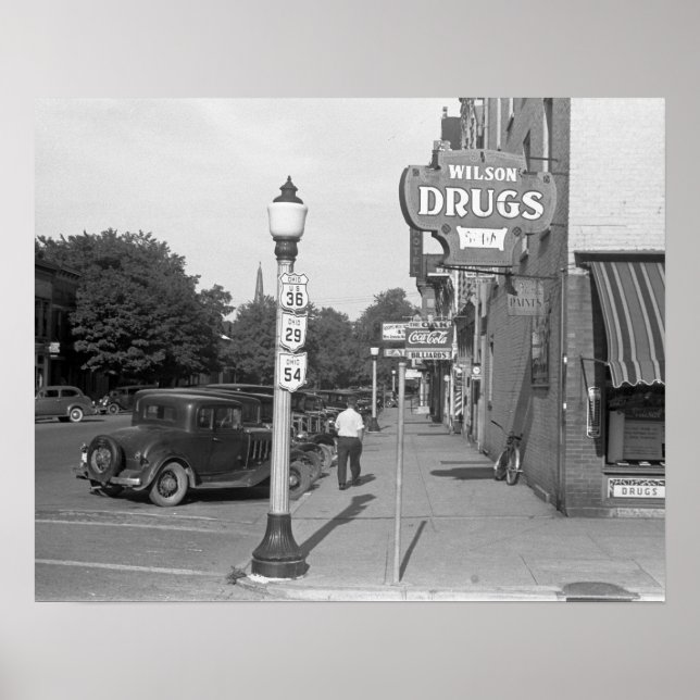 Affiche Scène de rue Urbana, Ohio, 1938. Photo vintage (Devant)