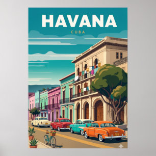 Affiche Scène de rue vibrante de La Havane en dessin animé