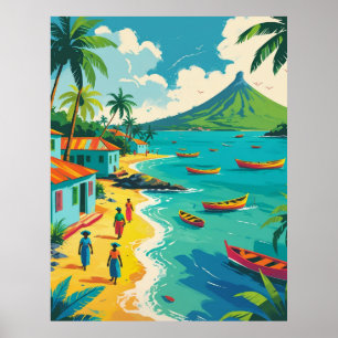 Affiche Scène de vie colorée sur une île des Caraïbes vint