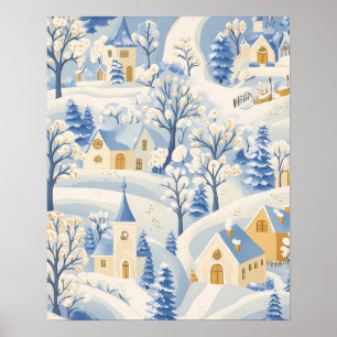 Affiche Scène de village d'hiver charmante dans un paysage