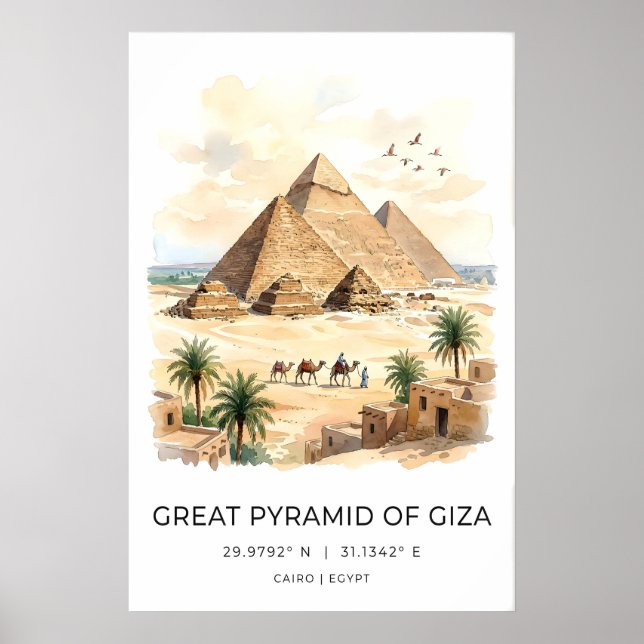 Affiche Scène de voyage à l'aquarelle de la pyramide de Gi (Devant)