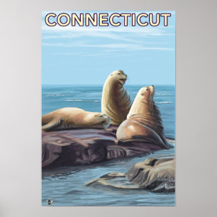 Affiche Scène des lions de mer Connecticut