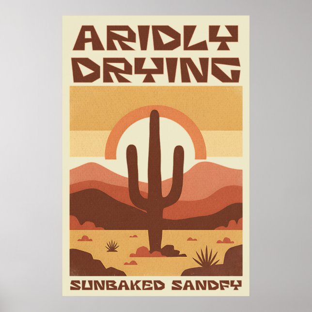 Affiche Scène désertique rétro avec cactus (Devant)