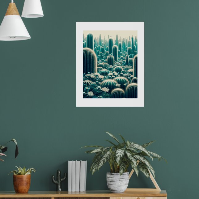 Affiche Scène désertique vibrante, grands cactus, silhouet (Salon 1)