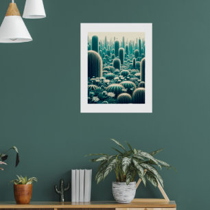 Affiche Scène désertique vibre, grands cactus, silhouette 