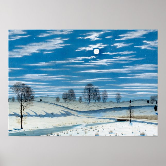 Affiche Scène d'hiver au clair de lune par Henry Farrer (Devant)