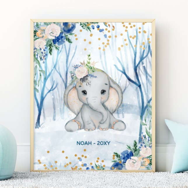 Affiche Scène d'hiver des éléphants de bébé - Pépinière (Créateur téléchargé)