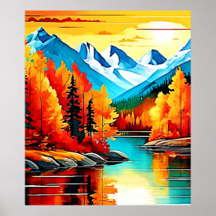Affiche Scène du lac de montagne d'automne