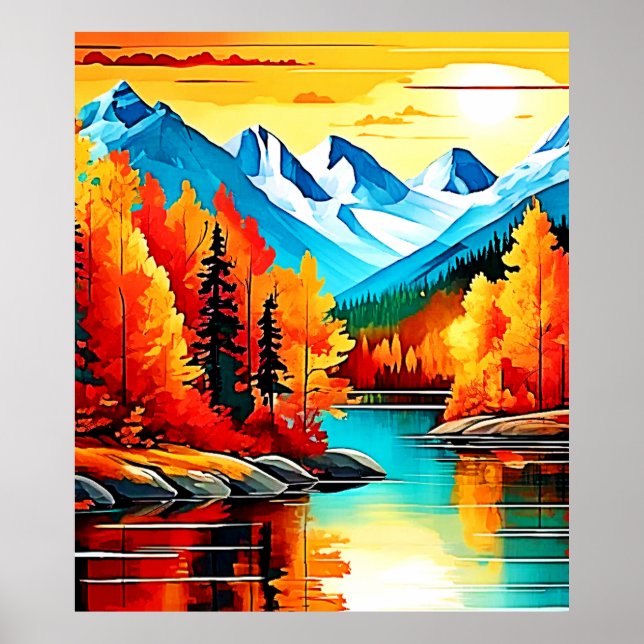 Affiche Scène du lac de montagne d'automne (Devant)