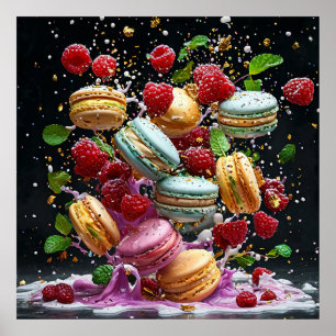 Affiche Scène dynamique de macarons dans une explosion de