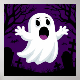 Affiche Scène effrayante d'Halloween avec un fantôme de de