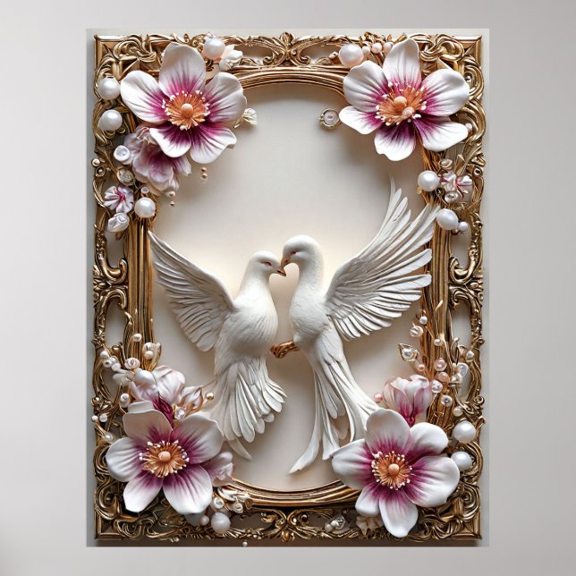 Affiche Scène élégante de colombes blanches (Devant)