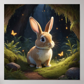 Affiche Scène Forêt Magique avec lapin mignon