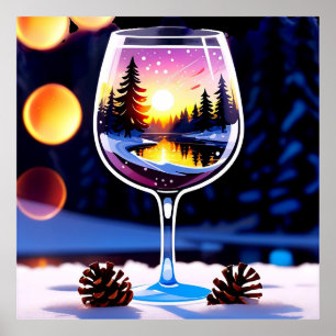 Affiche Scène hivernale dans un verre à vin pour une décor