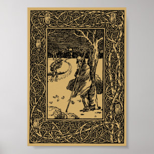 Affiche Scène hivernale vintage avec Chouette dans la fron