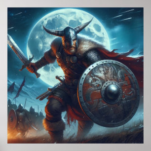 Affiche Scène majestueuse de Lune Bleue Viking