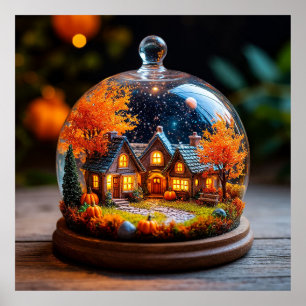 Affiche Scène miniature de cottage d'automne
