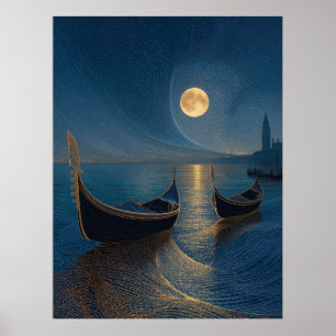 Affiche Scène nocturne de gondoles vénitiennes sous une pl