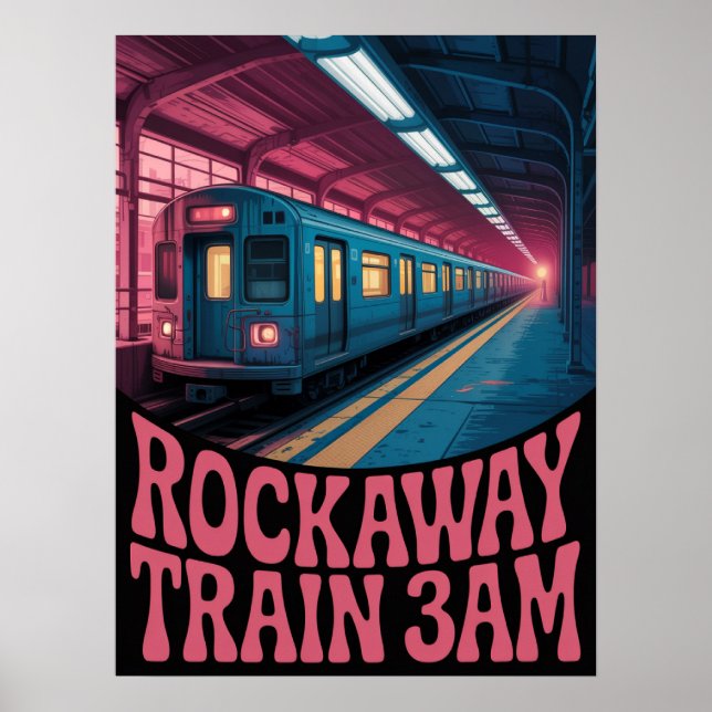 Affiche Scène nocturne de la plateforme du métro Rockaway (Devant)
