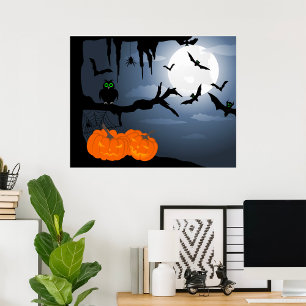 Affiche Scène nocturne d'Halloween éffrayante