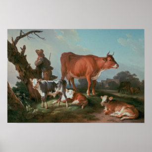 Affiche Scène pastorale à la vache