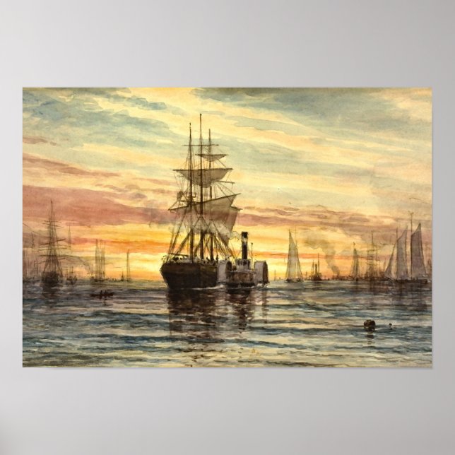 Affiche Scène portuaire de Thomas Moran Imprimer (Devant)