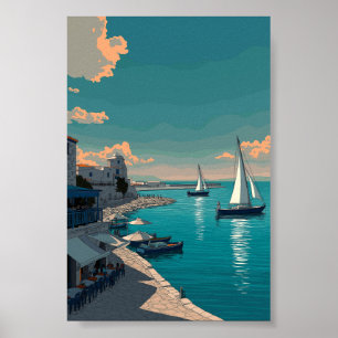 Affiche Scène portuaire méditerranéenne - Bateaux à voile