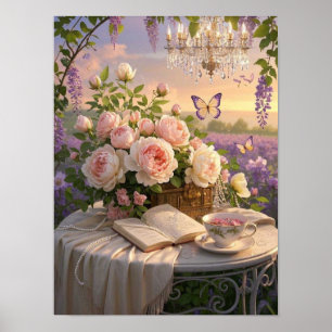 Affiche Scène rêveuse et floue d'un sanctuaire floral somp