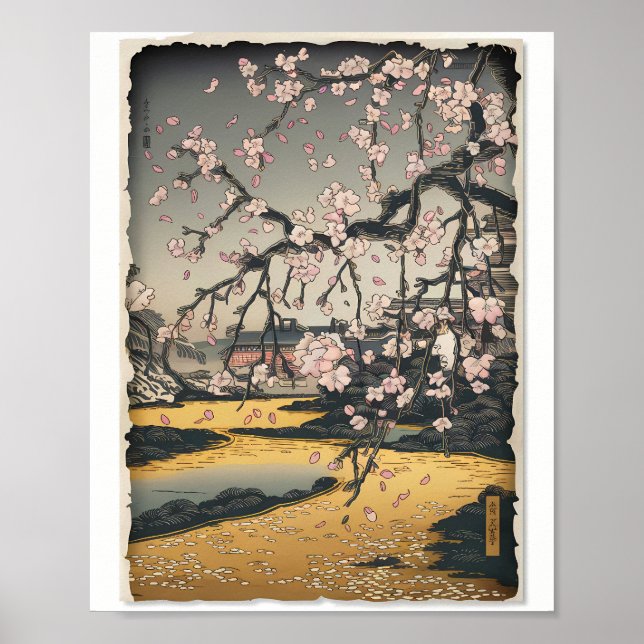 Affiche Scène Sakura vintage de Woodblock (Devant)