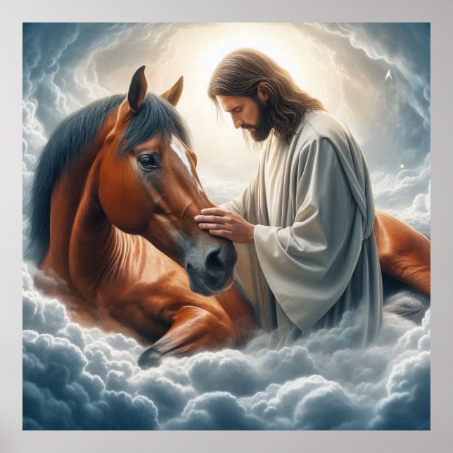 Affiche Scène sereine de Compassion avec Jésus et Cheval (Devant)