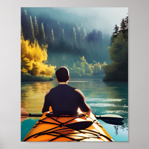 Affiche Scène Serene Kayaking   Un homme à Kayak en montag