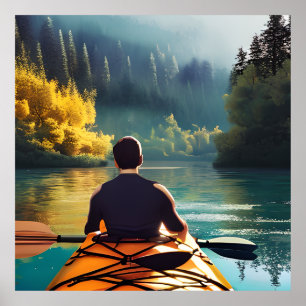 Affiche Scène Serene Kayaking   Un homme à Kayak en montag