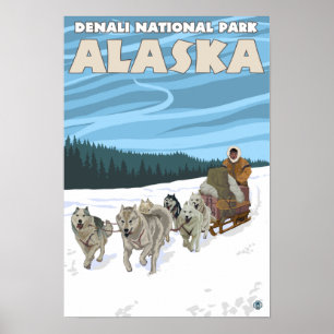 Affiche Scène Sledding de chien - parc national de Denali,