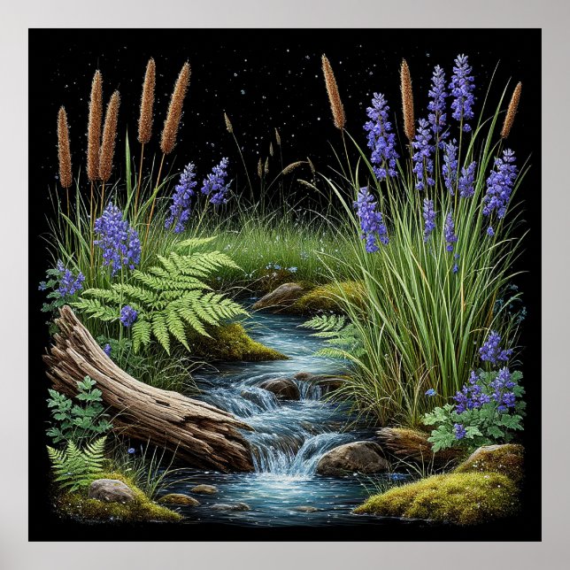 Affiche Scène tranquille de ruisseau dans la forêt, ambian (Devant)