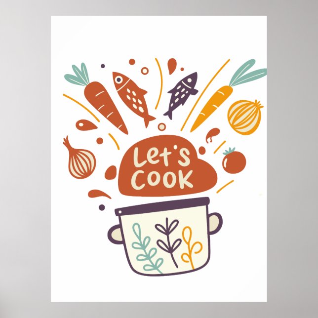 Affiche Scène Whimsical Kitchen avec "Let’s Cook" Texte - (Devant)