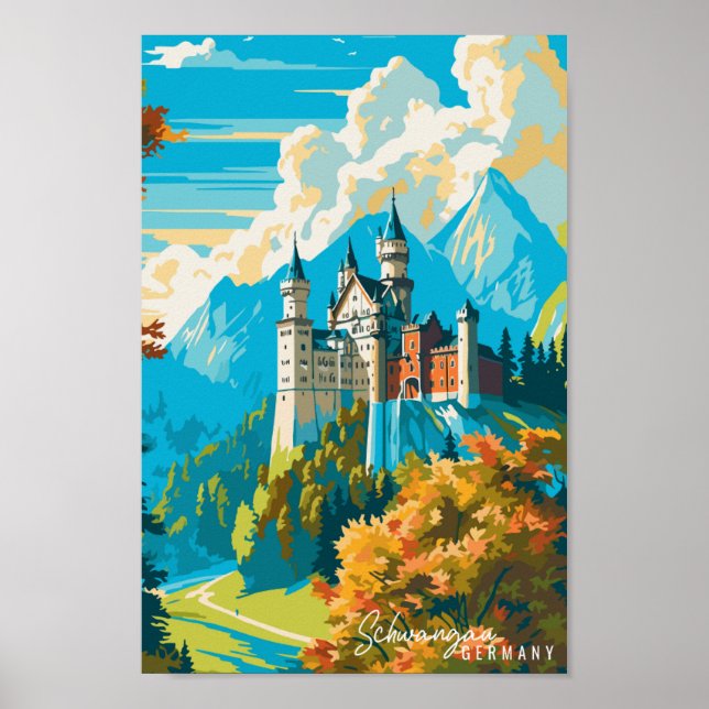 Affiche Schawangau Allemagne illustration de voyage vintag (Devant)
