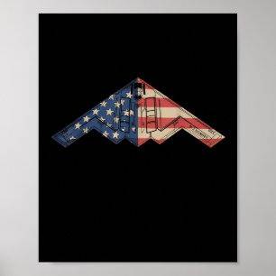 Affiche Schéma d'avion furtif B-2 Bomber Drapeau américain