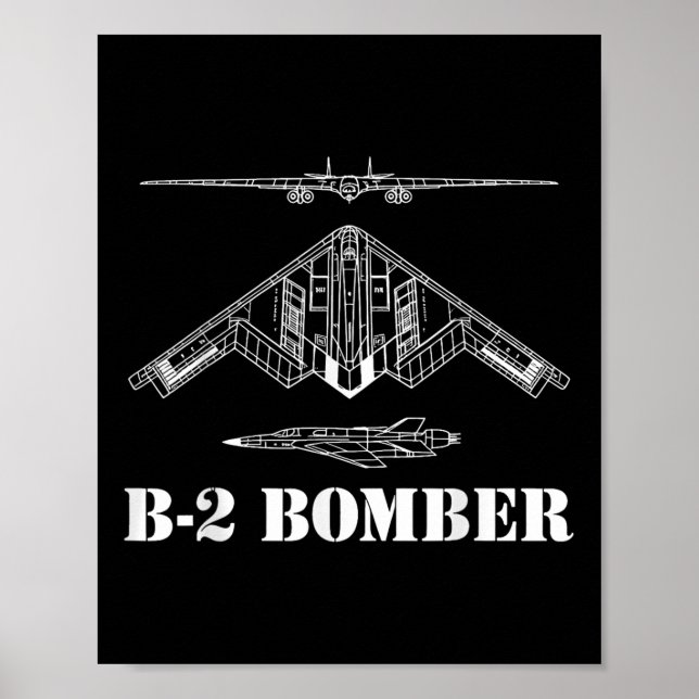 Affiche Schéma de l'avion bombardier B-2 militaire furtif (Devant)