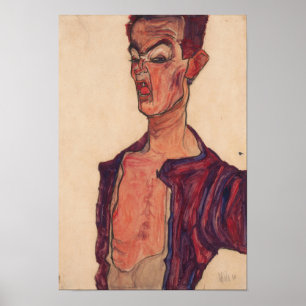 Affiche Schiele - Autoportrait Grimacing