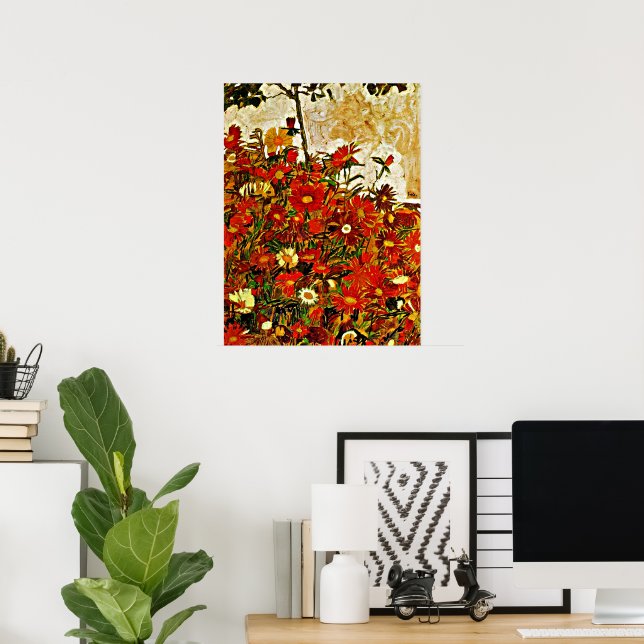Affiche Schiele - Champ de fleurs, beaux-arts (Bureau à domicile)
