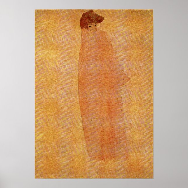 Affiche Schiele - Femme debout Avec Un Long Mant (Devant)