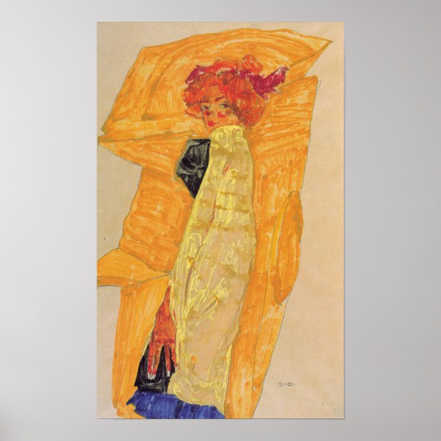 Affiche Schiele - Gerti Devant un Drapé Ocre 1910 (Devant)