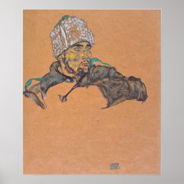 Affiche Schiele - Prisonnier de guerre russe avec chapeau  (Devant)