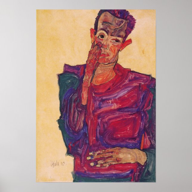 Affiche Schiele - Self-Portrait With Lowered Eyelid (Devant)