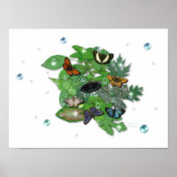 Schmetterlinge mit Blätter, Regentropfen, Perlen